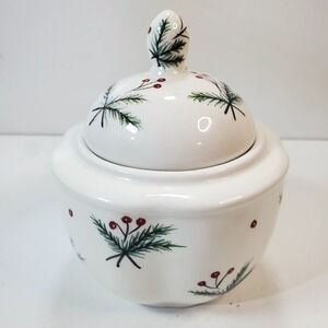 Vtg Blue Sky 2002 Winterberry Holly Christmas Lidded Sugar Bowl Holiday Serving